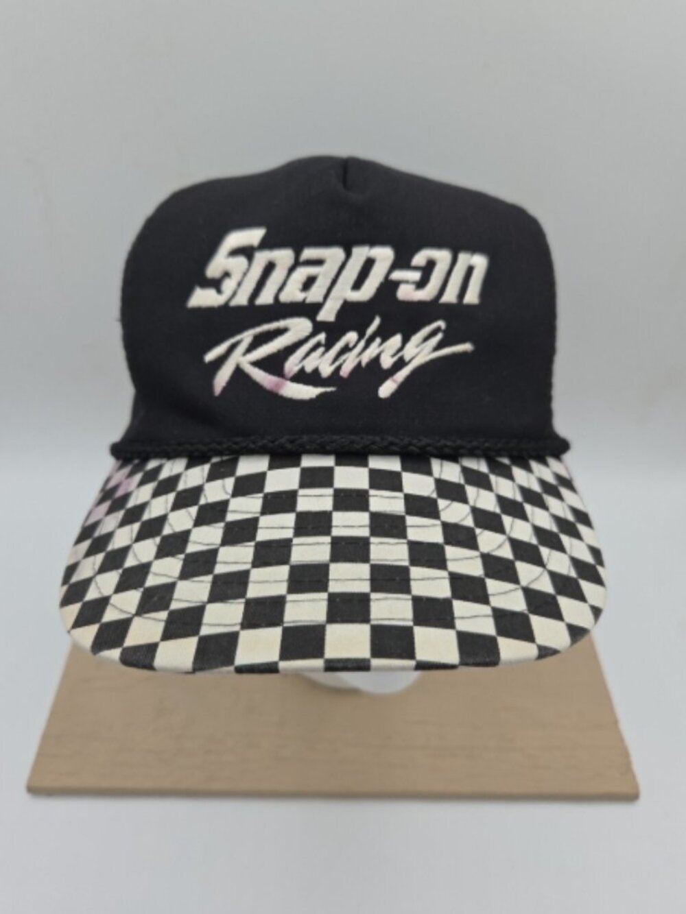 Snap‑On Racing Rope Snapback Hat Vintage Black Checkered Bill